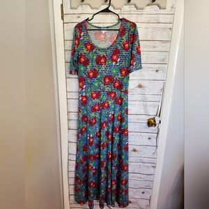 LuLaRoe Blue and Red Floral Maxi Dress Ana XL